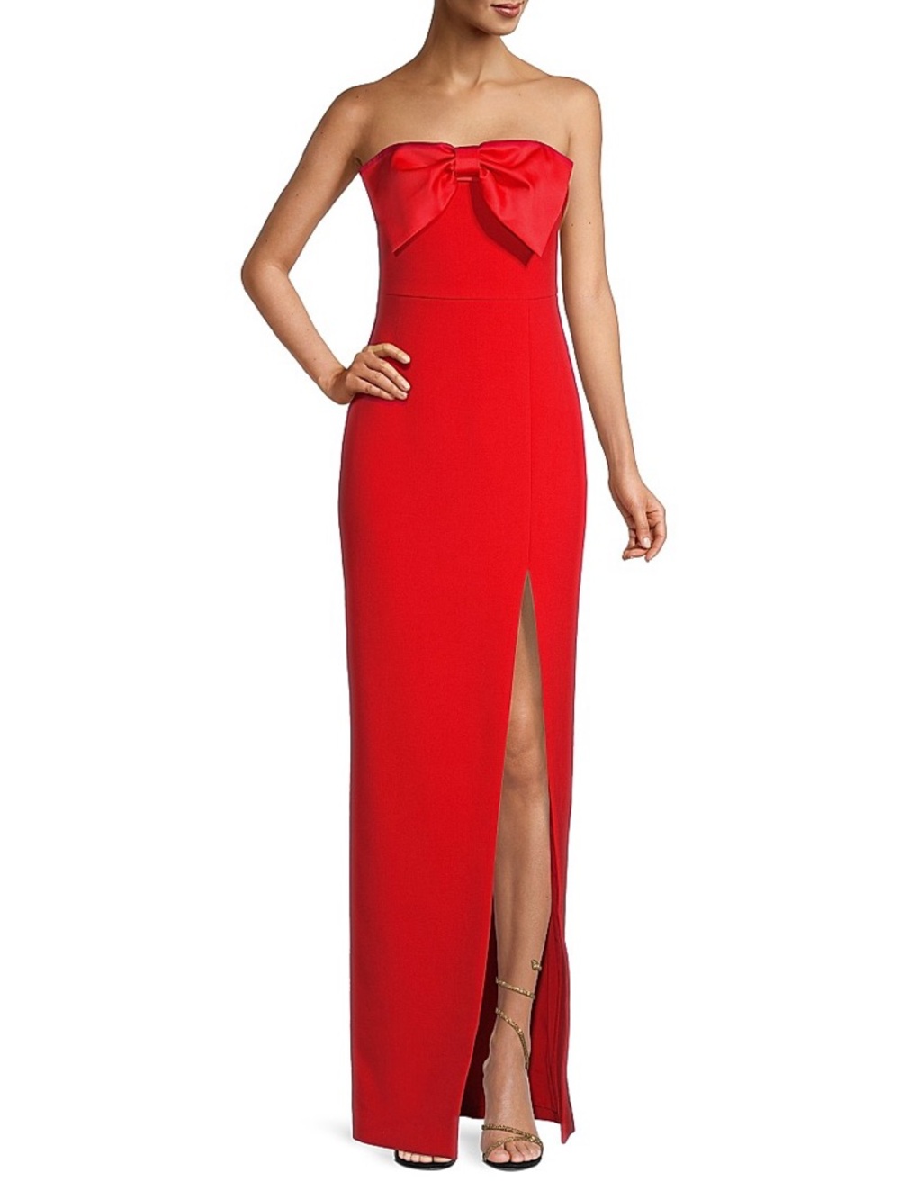 LIKELY Tricia Bow Red Strapless Column Gown Maxi Formal Dress Size 14 Side Slit